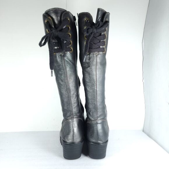Fly London Womens Yust US9,5 EU40 Metallic Gray Leather Zip Wedge Riding Boots - Picture 9 of 16